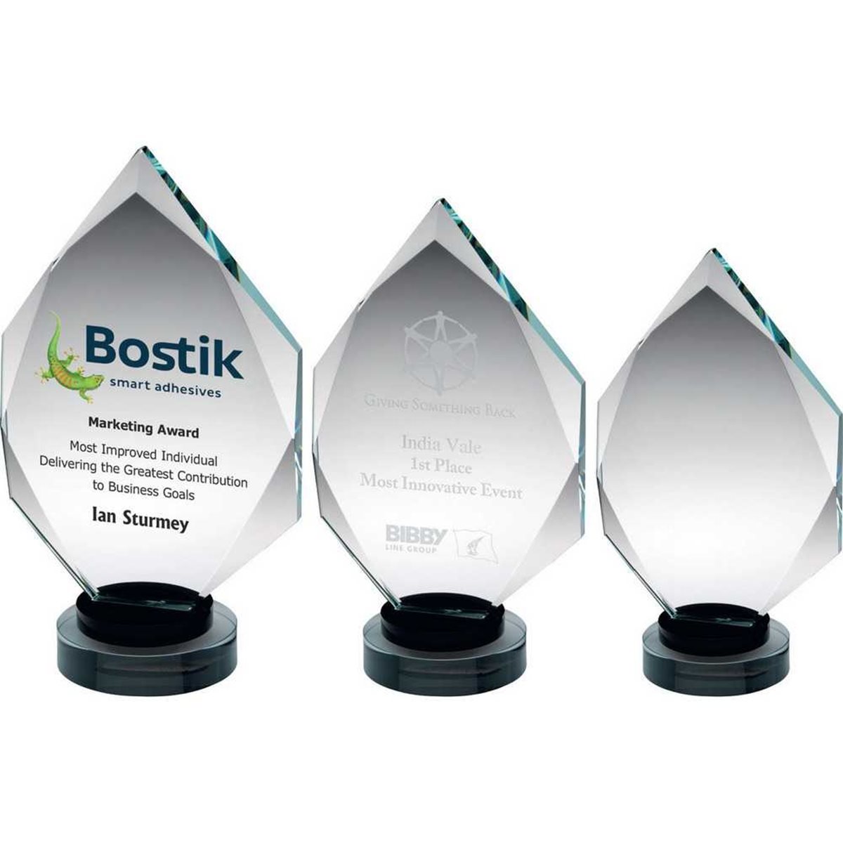 Colour Printed Pointed Glass Award On Black/Clear Base (20mm Thick) CBG45