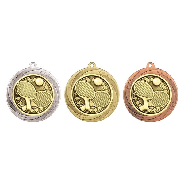 Superstar 60mm Table Tennis Medal in Gold, Silver & Bronze MM25078