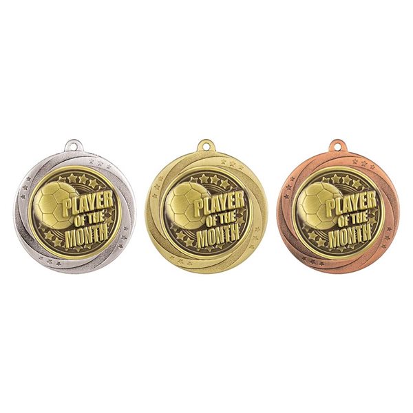 Superstar 60mm Player Of The Month Medal in Gold, Silver & Bronze MM25056