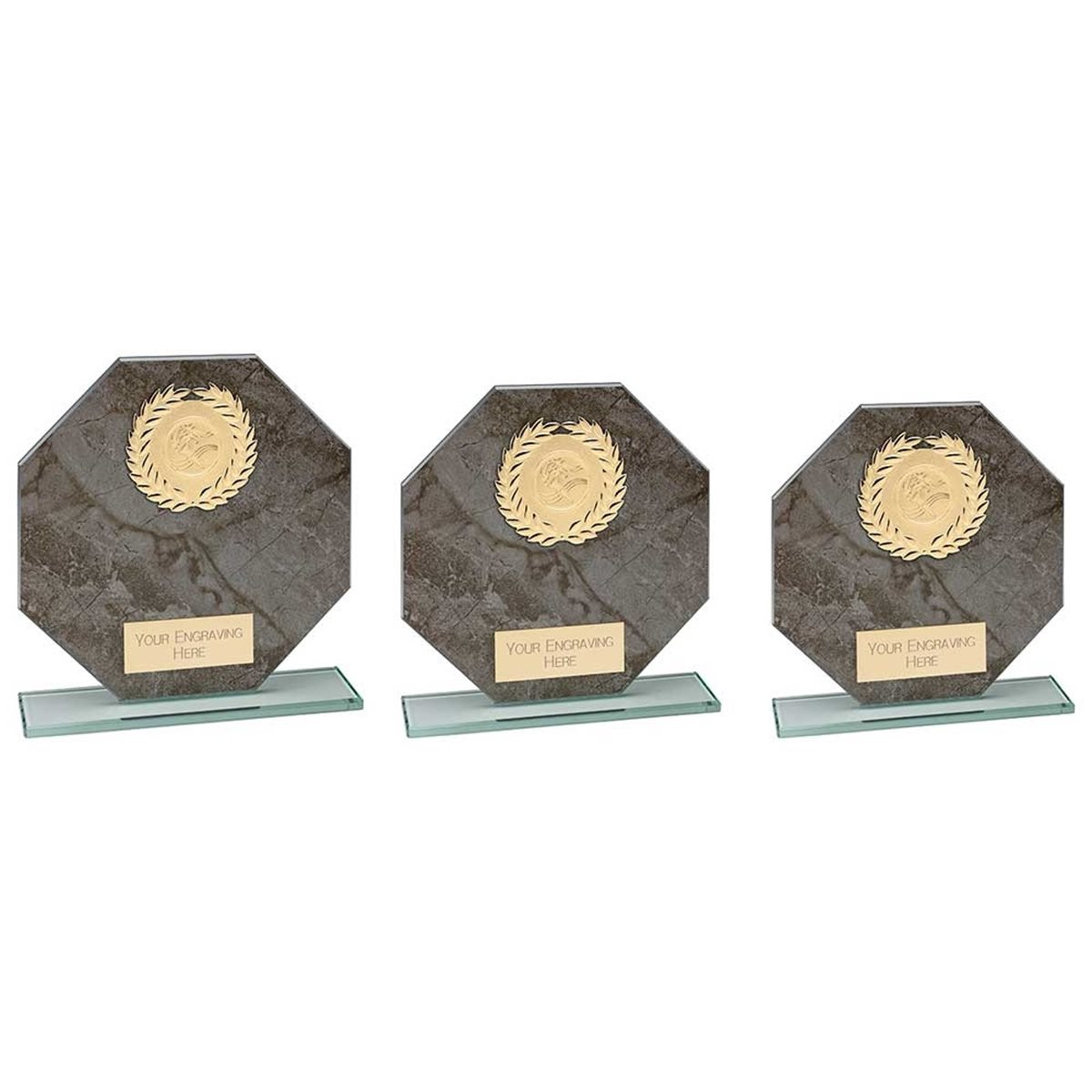 Octagonal Marble Glass Award with Wreath CR24587