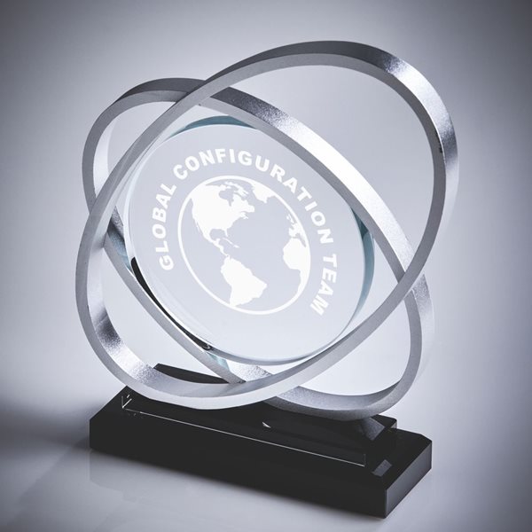 Glass and Silver Aluminium Design Award with Black Glass Base T.3035