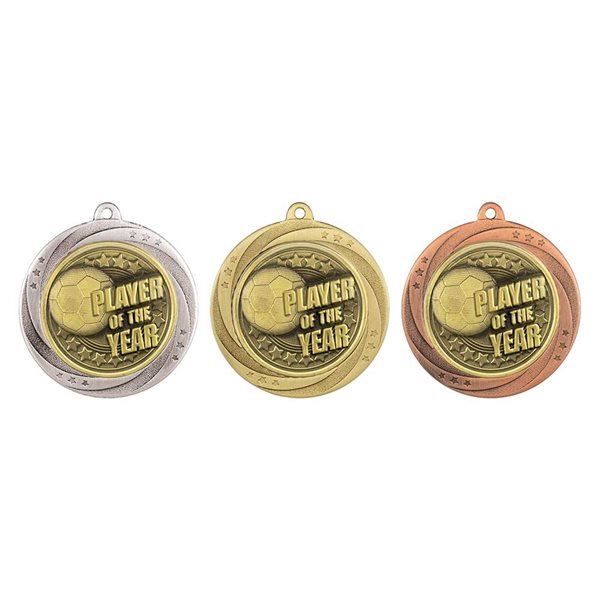 Superstar 60mm Player Of The Year Medal in Gold, Silver & Bronze MM25057