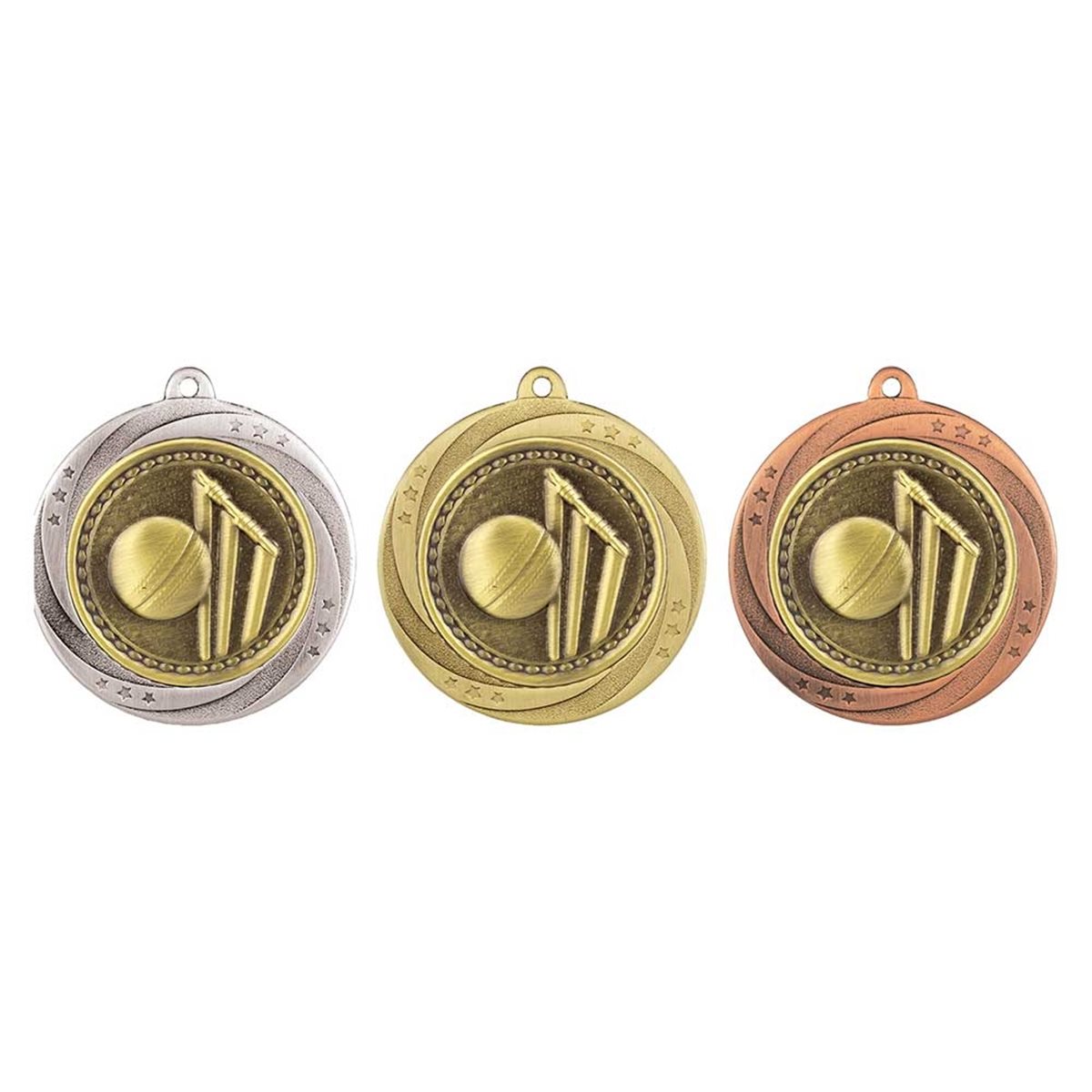 Superstar 60mm Cricket Medal in Gold, Silver & Bronze MM25043