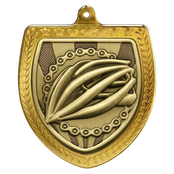 Cycling 75mm Cobra Shield Medal in Gold, Silver & Bronze MM25139