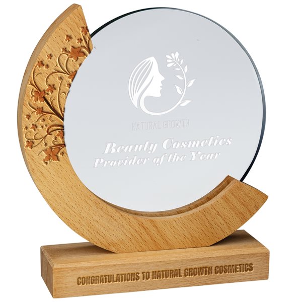 Clear Glass Circular award on Beechwood Base CR25310