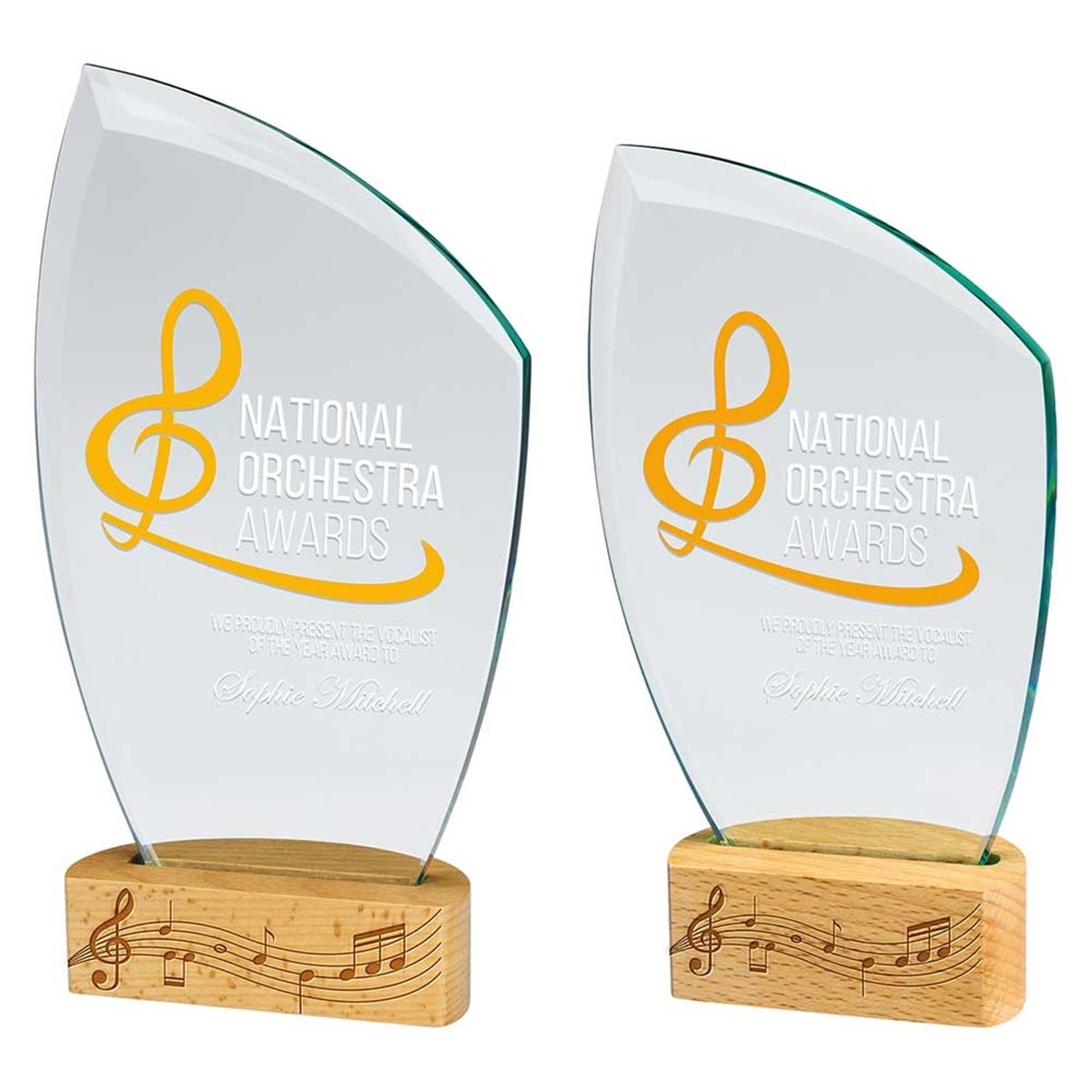 Curved Glass Award on Beechwood Base CR25304