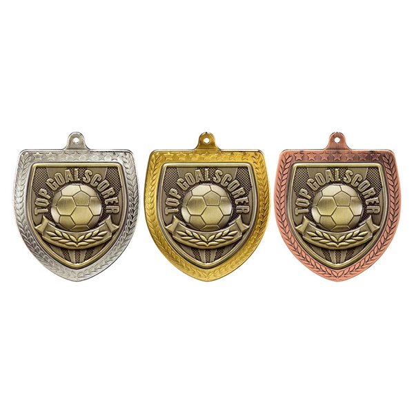 Top Goal Scorer 75mm Cobra Shield Medal in Gold, Silver & Bronze MM25114