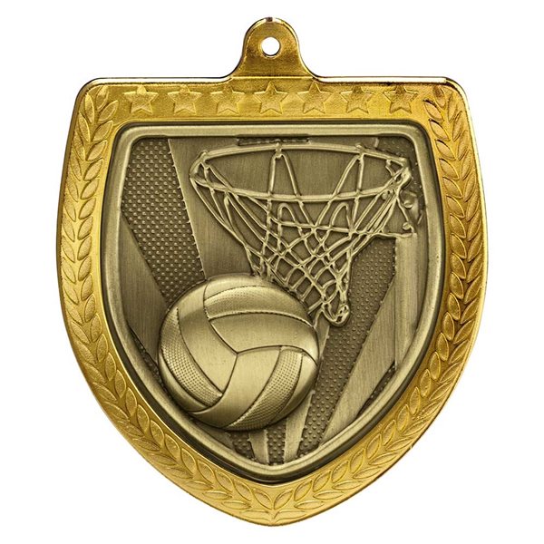 Netball 75mm Cobra Shield Medal in Gold, Silver & Bronze MM25137