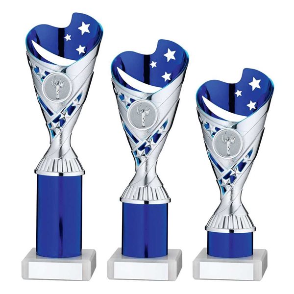 Silver and Blue Star Column Award on Marble Base JR34-TYC951