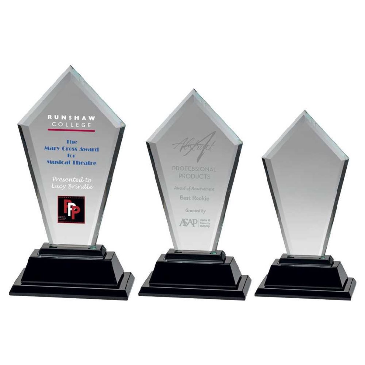 Colour Printed Pointed Glass Award On Black Base (20mm Thick) CBG2