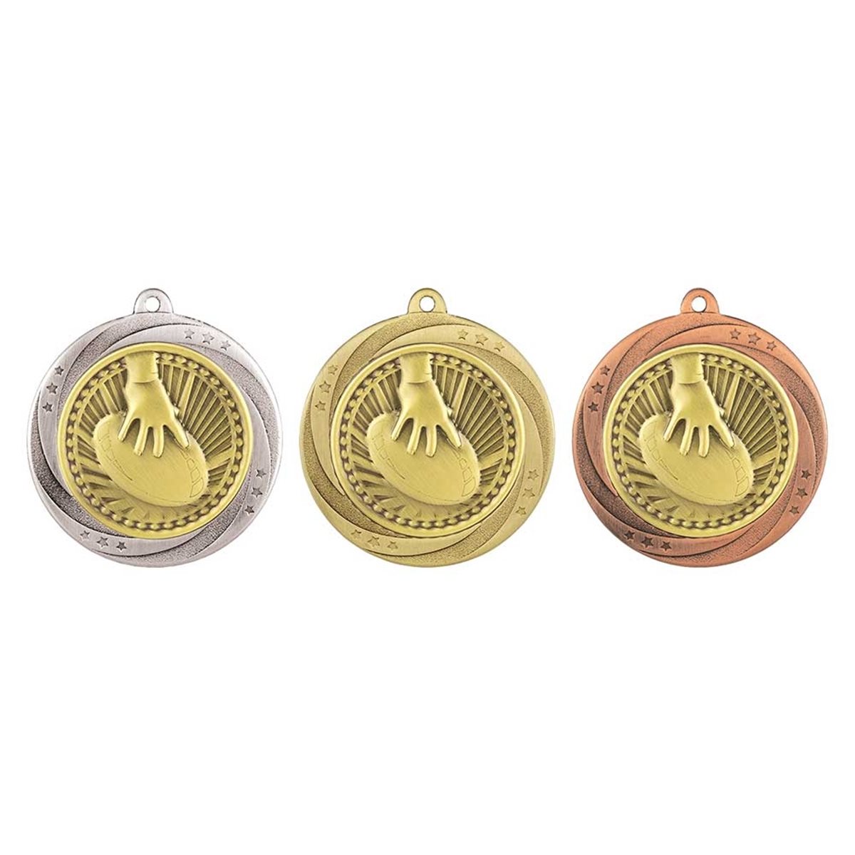 Superstar 60mm Rugby Medal in Gold, Silver & Bronze MM25075