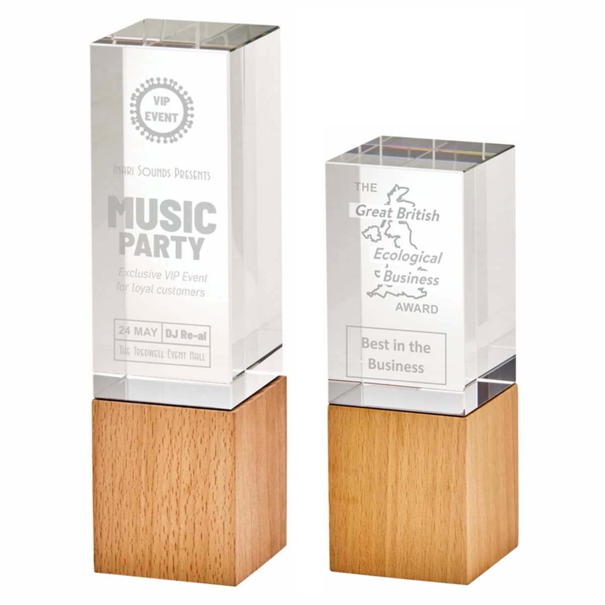 Clear Glass Block Award On Wood Base T.4110