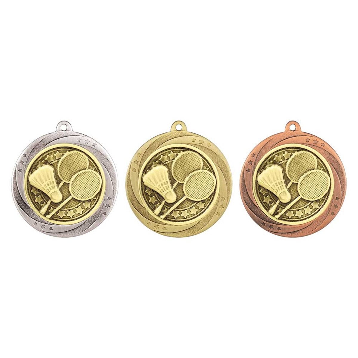 Superstar 60mm Badminton Medal in Gold, Silver & Bronze MM25036