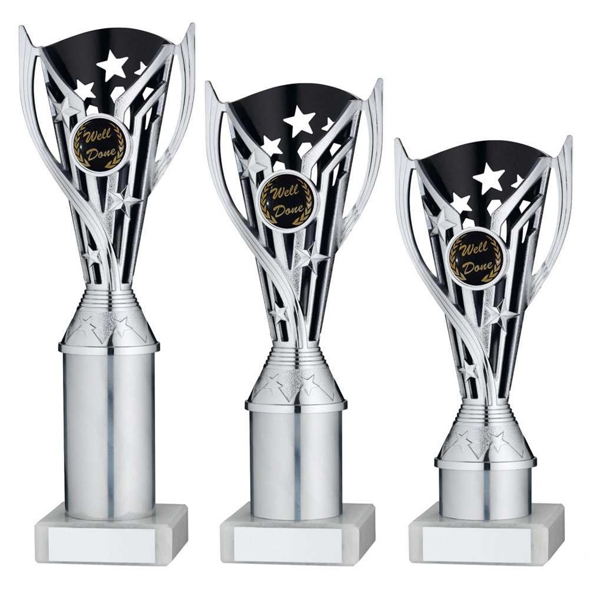 Silver and Black Star Column Award on Marble Base JR34-TYC870