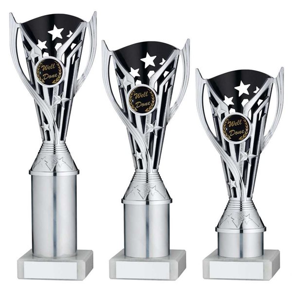 Silver and Black Star Column Award on Marble Base JR34-TYC870