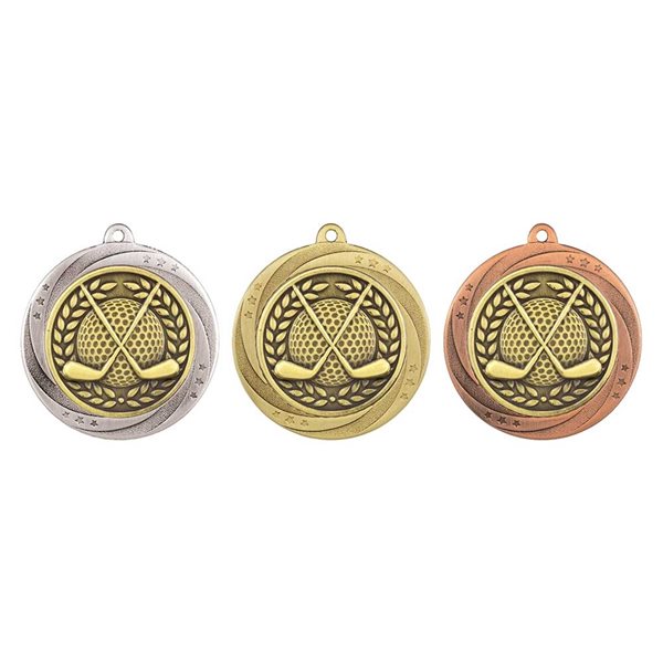 Superstar 60mm Golf Winner Medal in Gold, Silver & Bronze MM25184