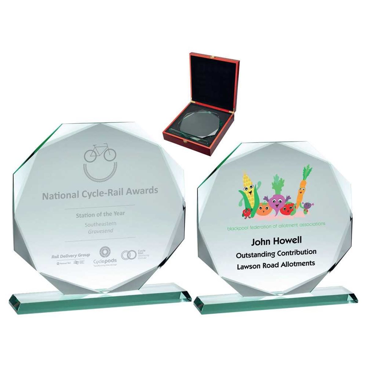 Colour Printed Pointed Glass Award On Glass Base (19mm Thick) JP04