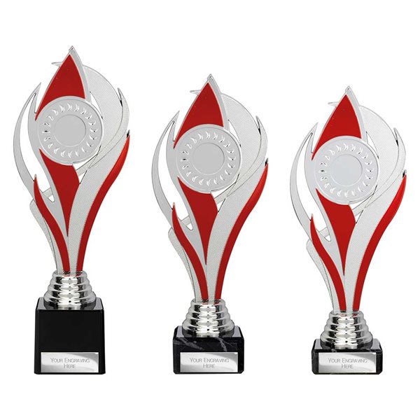 Silver and Red Plastic Trophy on Black Marble Base TR25544