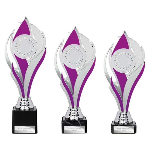 Silver and Purple Plastic Trophy on Black Marble Base TR25541