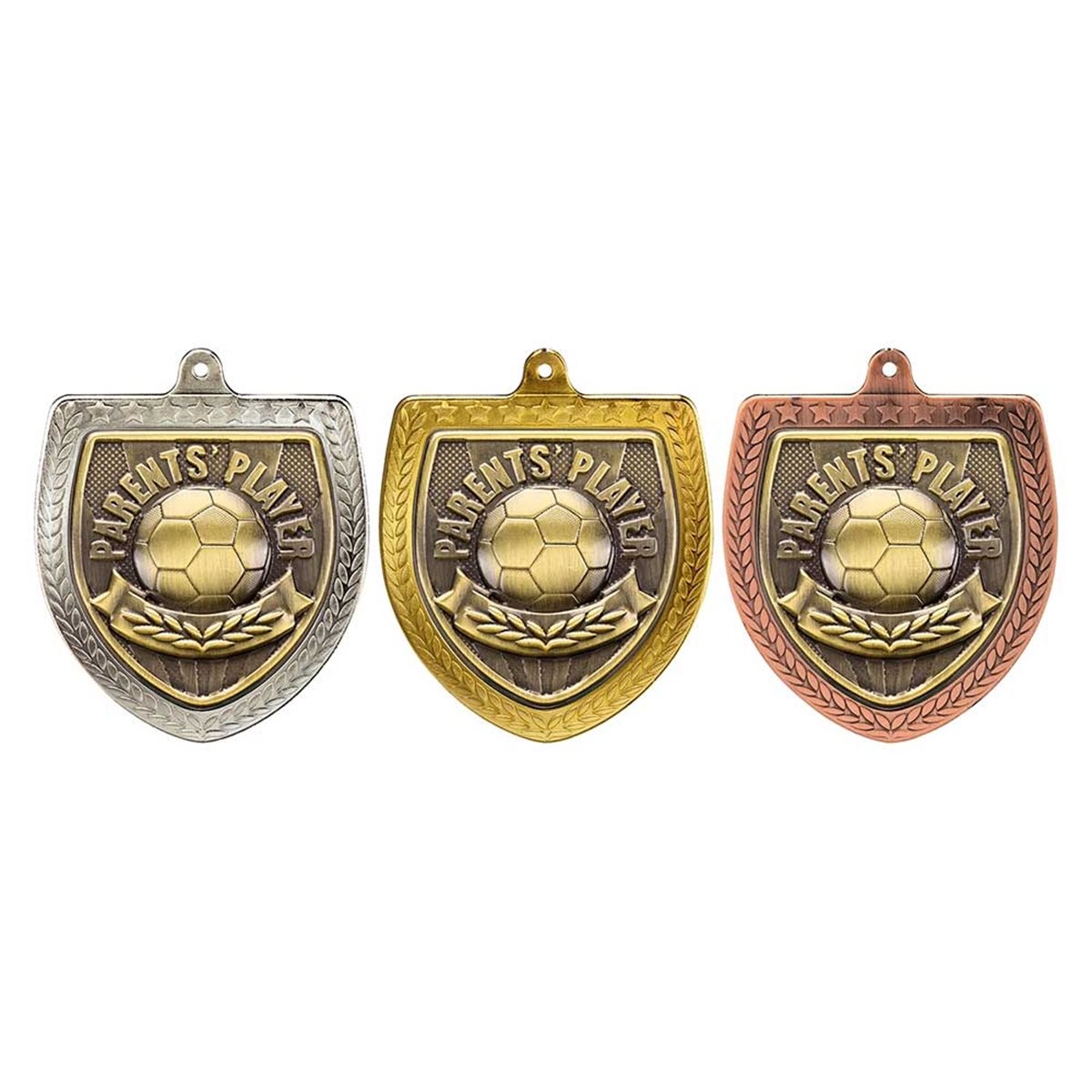 Parents Player 75mm Cobra Shield Medal in Gold, Silver & Bronze MM25108