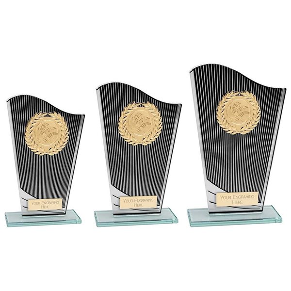 Black Stripe Mirrored Glass Award with Wreath CR24585