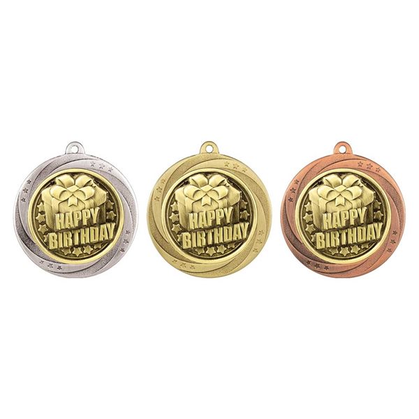 Superstar 60mm Happy Birthday Medal in Gold, Silver & Bronze MM25165