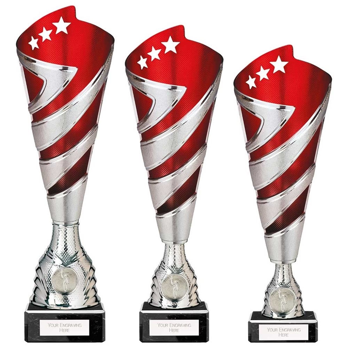 Silver and Red Laser Cup on Black Marble Base - TR24533