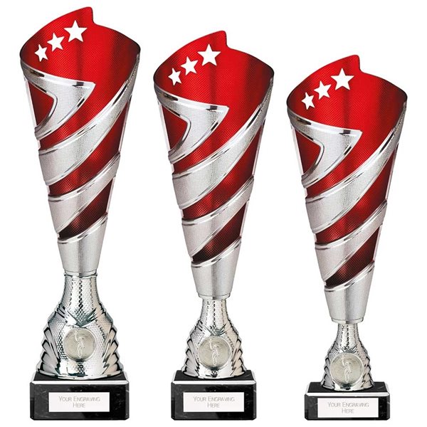 Silver and Red Laser Cup on Black Marble Base - TR24533