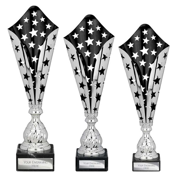 Silver and Black Star Laser Cup on Black Marble Base - TR25615