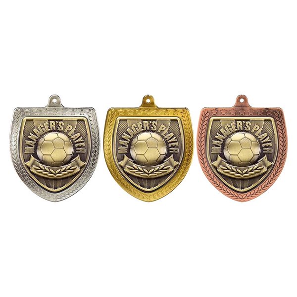 Managers Player 75mm Cobra Shield Medal in Gold, Silver & Bronze MM25109