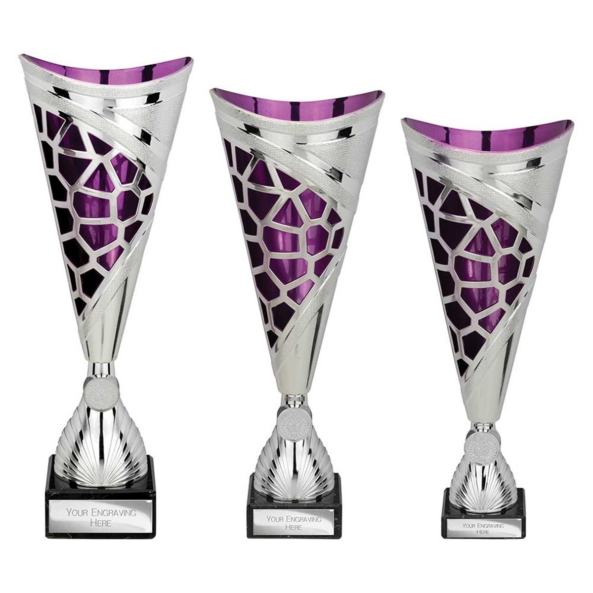 Silver and Purple Laser Cup on Black Base - TR25536