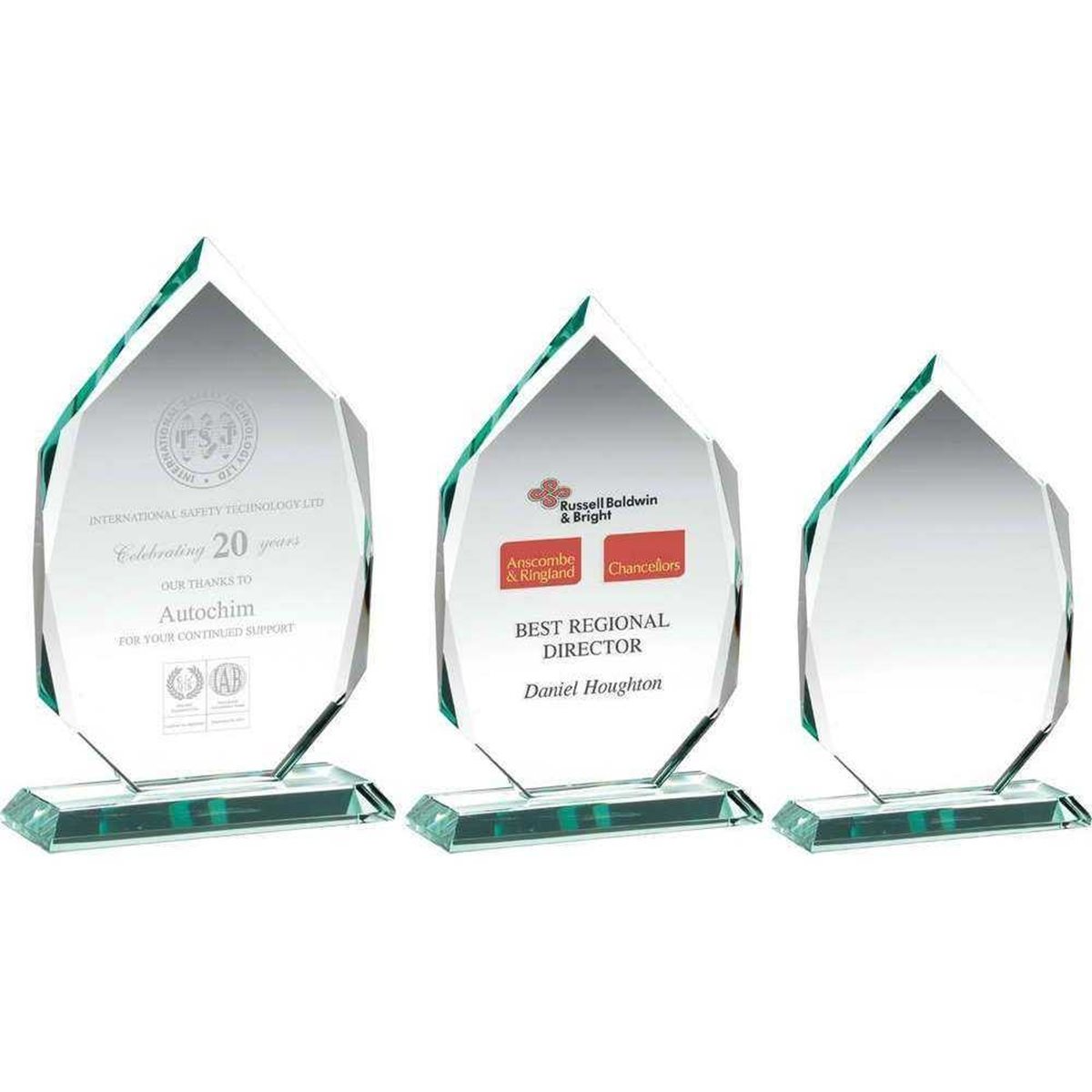 Colour Printed Pointed Glass Award On Glass Base (19mm Thick) JP01