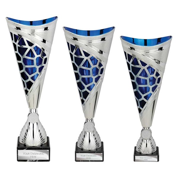 Silver and Blue Laser Cup on Black Base - TR25537