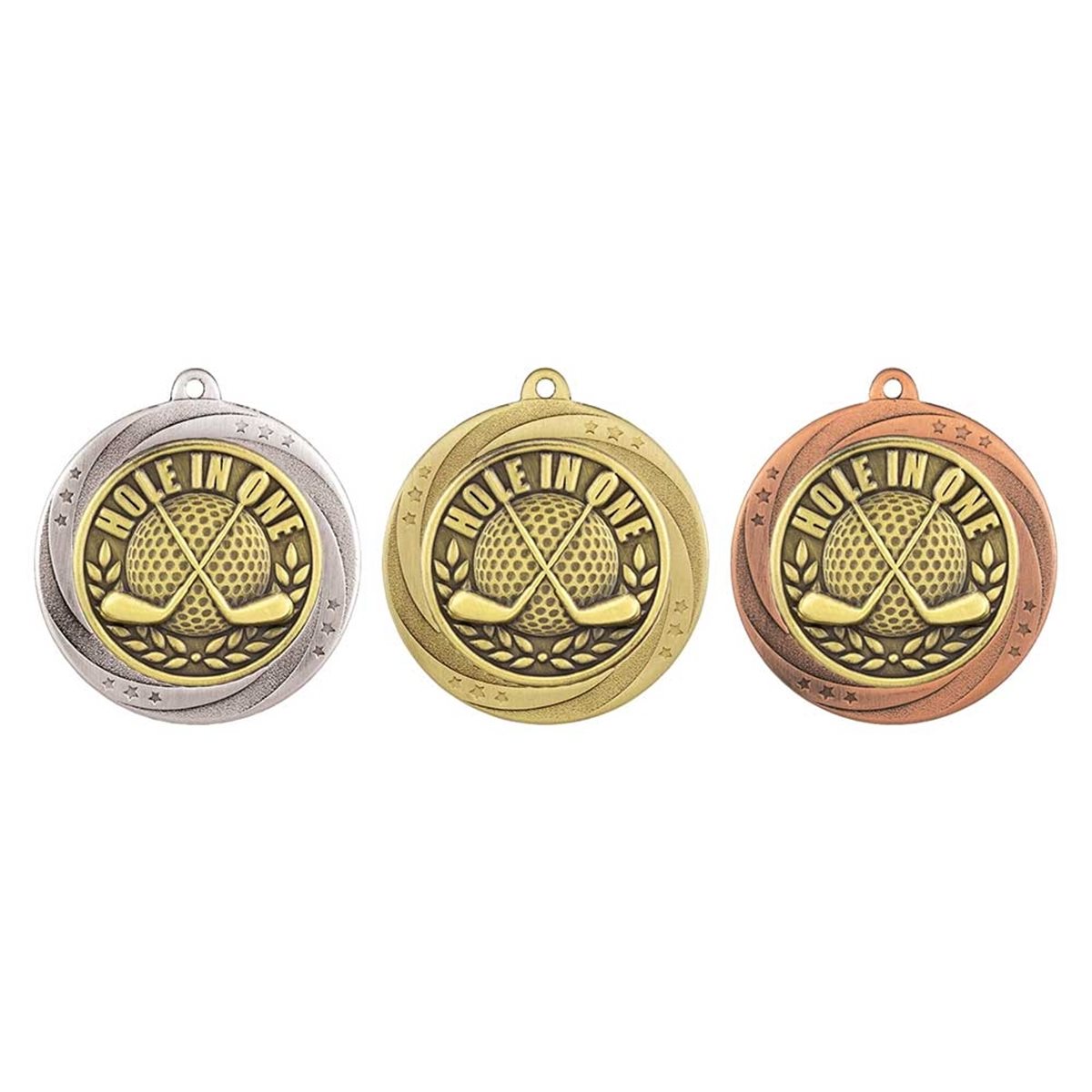 Superstar 60mm Golf Hole In One Medal in Gold, Silver & Bronze MM25360