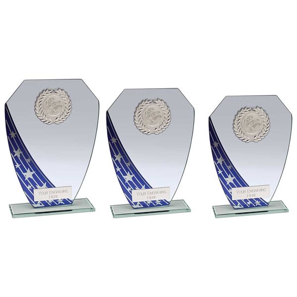 Curved Blue Star Glass Award with Wreath CR24590