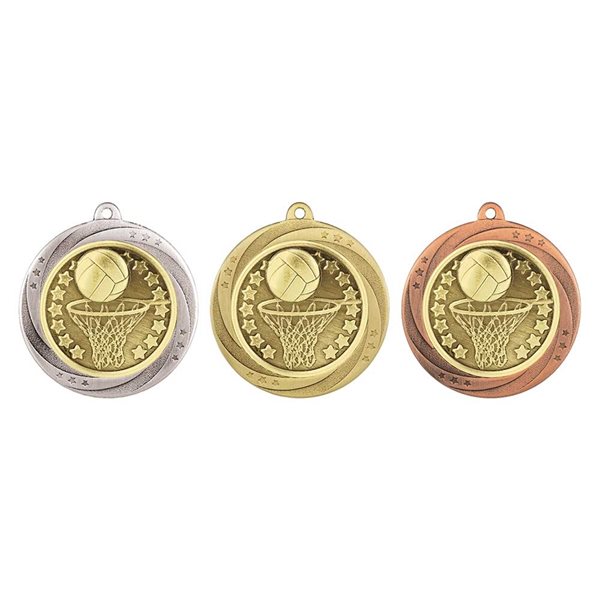 Superstar 60mm Netball Medal in Gold, Silver & Bronze MM25070