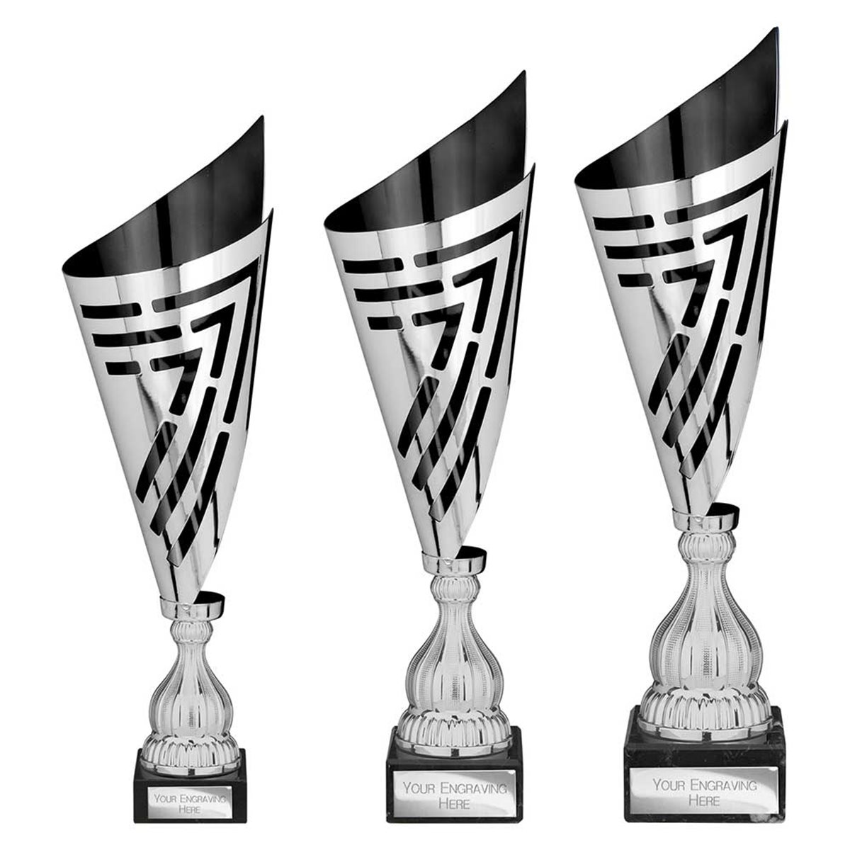 Silver and Black Laser Cup on Black Marble Base - TR25530