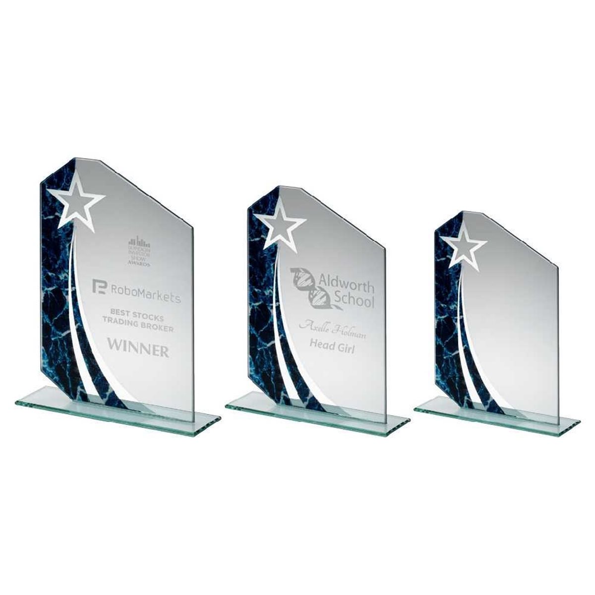 Jade Blue/Clear Glass Star Award 4mm Thick BG4