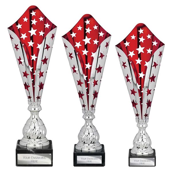 Silver and Red Star Laser Cup on Black Marble Base - TR25616