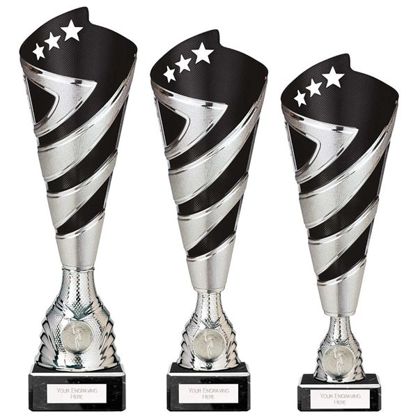 Silver and Black Laser Cup on Black Marble Base - TR24536