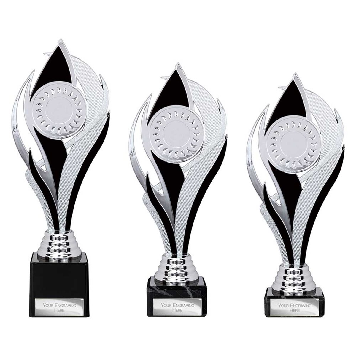 Silver and Black Plastic Trophy on Black Marble Base TR25542