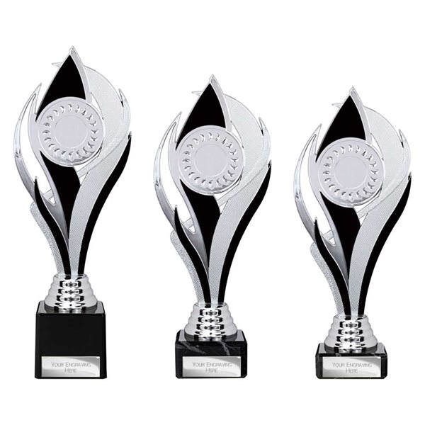 Silver and Black Plastic Trophy on Black Marble Base TR25542