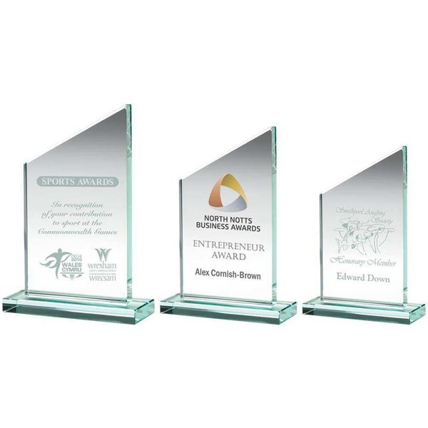 Colour Printed Pointed Glass Award On Glass Base (15mm Thick) JBG401