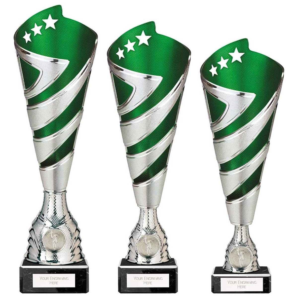 Silver and Green Laser Cup on Black Marble Base - TR24537