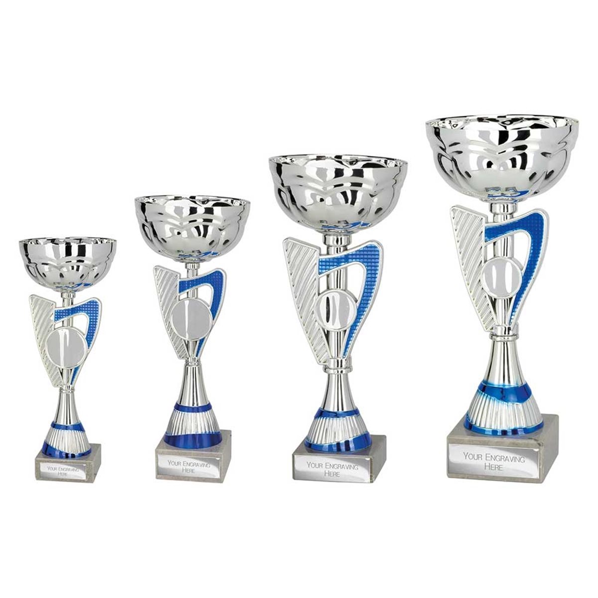 Silver and Blue Trophy Cup on Marble Base TR25355