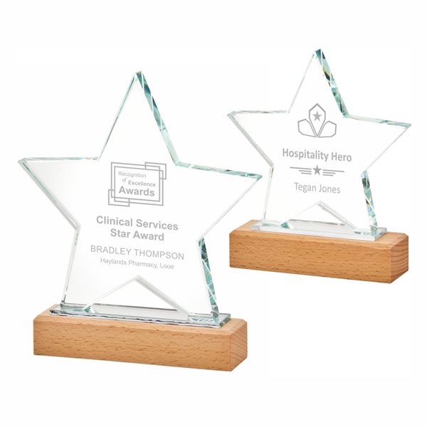 Glass Star Award On Wood Base T.4103