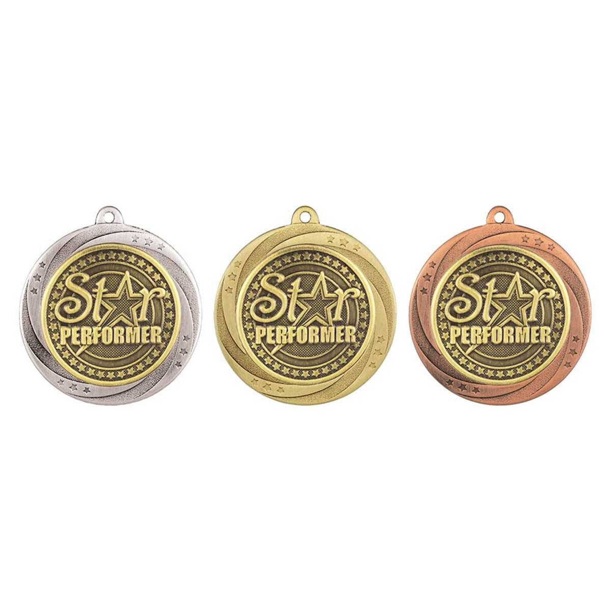 Superstar 60mm Star Performer Medal in Gold, Silver & Bronze MM25168