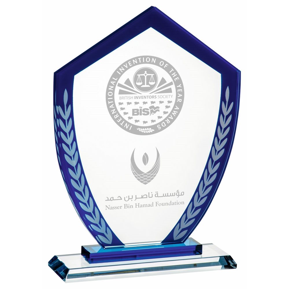 stock clearance (when they're gone they're gone) Glass Award 10mm Thick with Blue Wreath Border T.7886