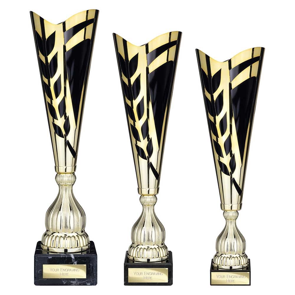Gold and Black Laser Cup on Black Marble Base - TR25532