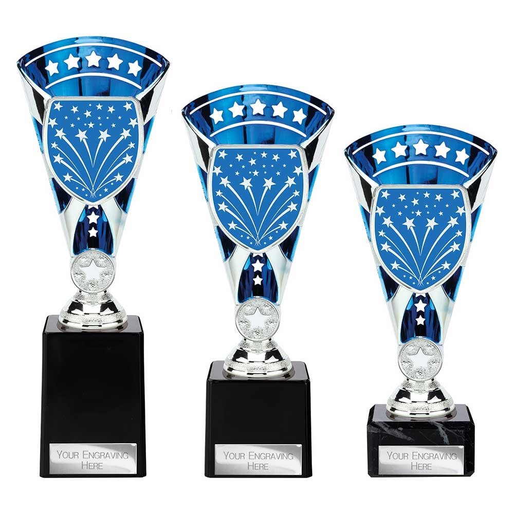 Silver & Blue Premium Star Award on Marble Base TR25666